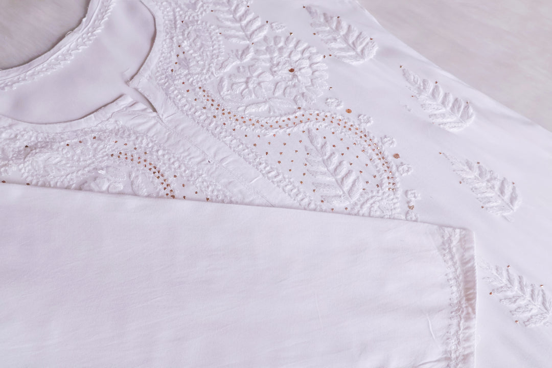 Naida White 2 piece Rayon Mukaish set