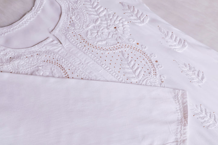 Naida White 2 piece Rayon Mukaish set
