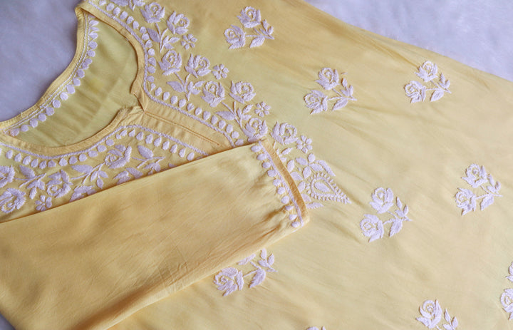 Gul Pastel Yellow & White Short Rayon Kurta