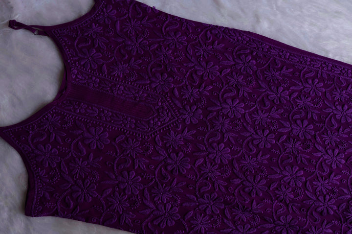 Mehr Deep Purple Long Viscose Strappy Kurta