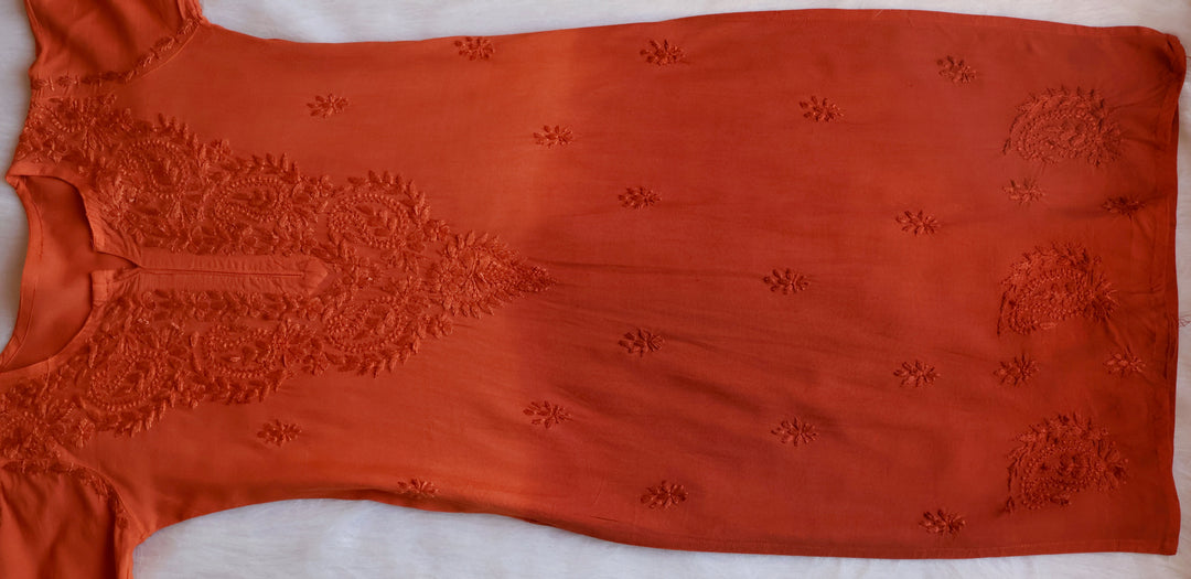 Laila Rust Ombre Rayon 3 Piece Set - Noor Chikankari