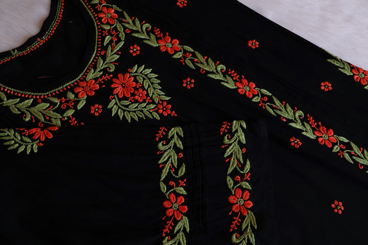 Firdaus Black & Saffron Modal Kurta Set