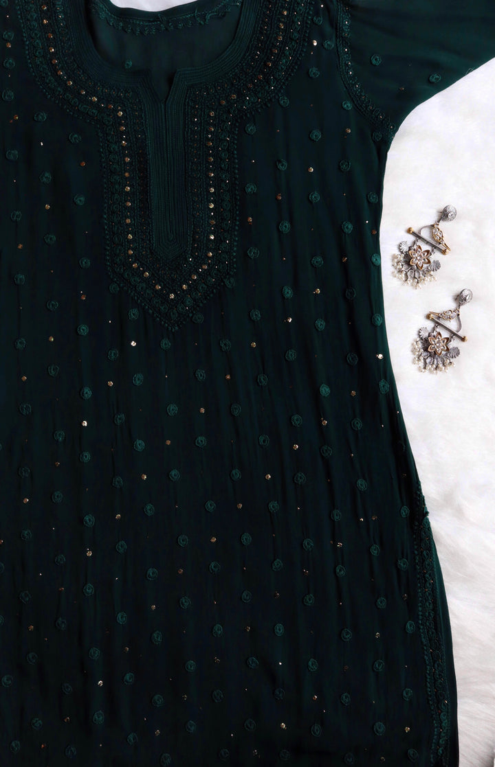 Mahaa Dark Green Viscose Georgette Kurta