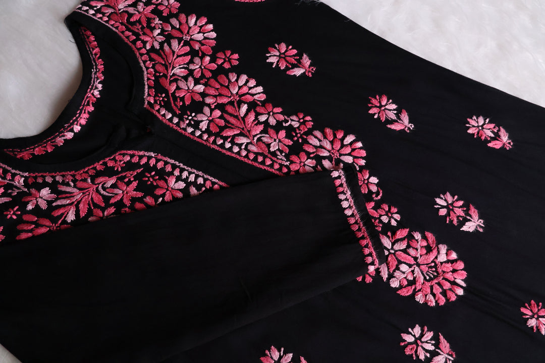 Laiba Black & Rose Pink Long Rayon kurta