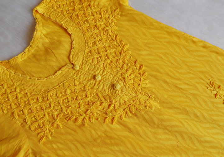 Zaina Yellow Short Jacquard Cotton kurta