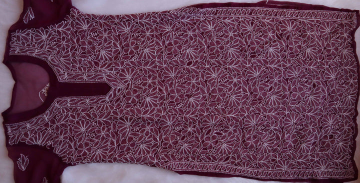 Nazish Plum & White Long Georgette kurta
