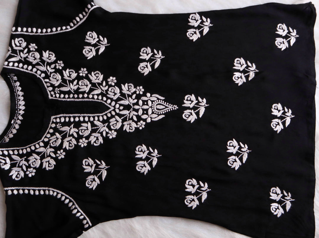 Gul Black & White Short Rayon Kurta