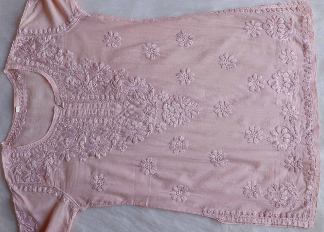 Nazakat Rose Beige Cotton short kurta