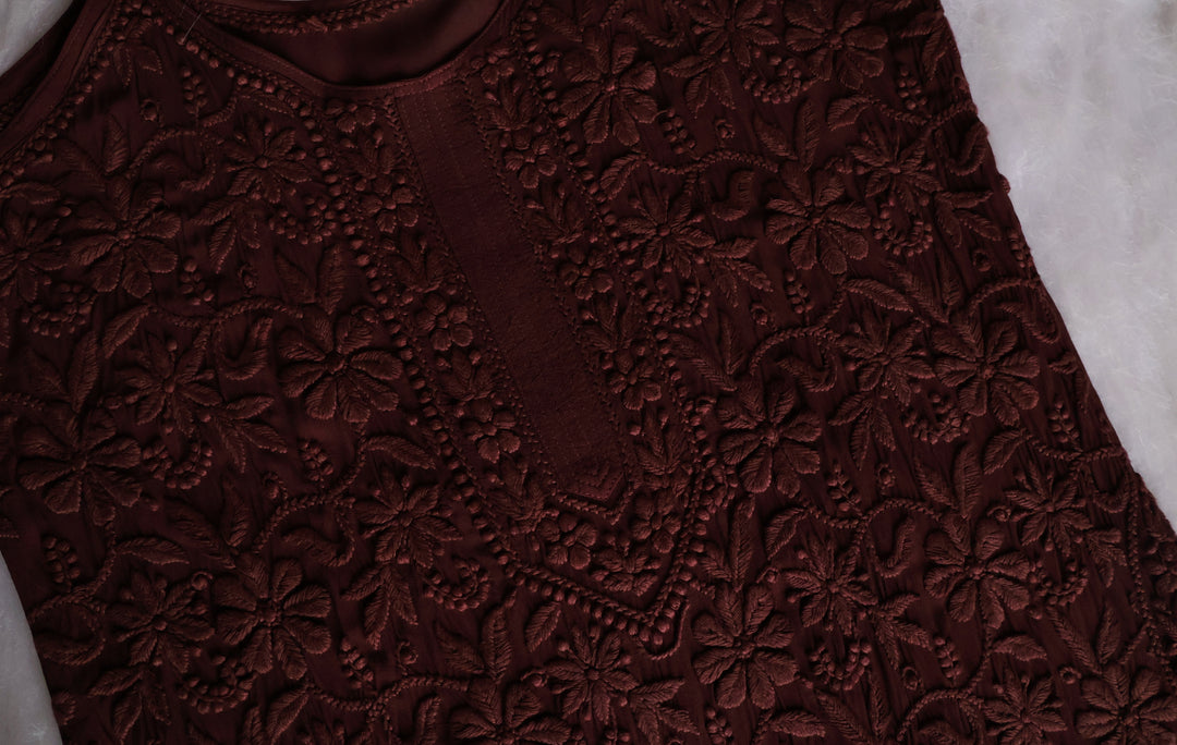 Mehr Chocolate Brown Long Viscose Strappy Kurta