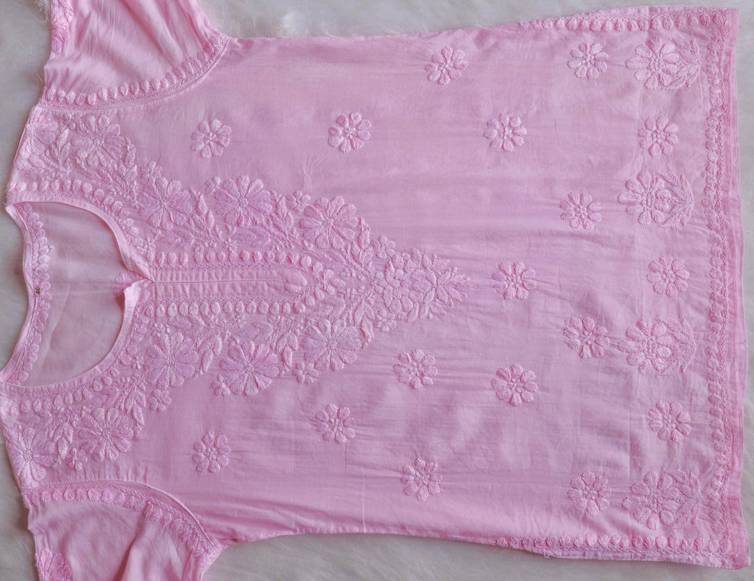 Nazakat Baby Pink Cotton short kurta
