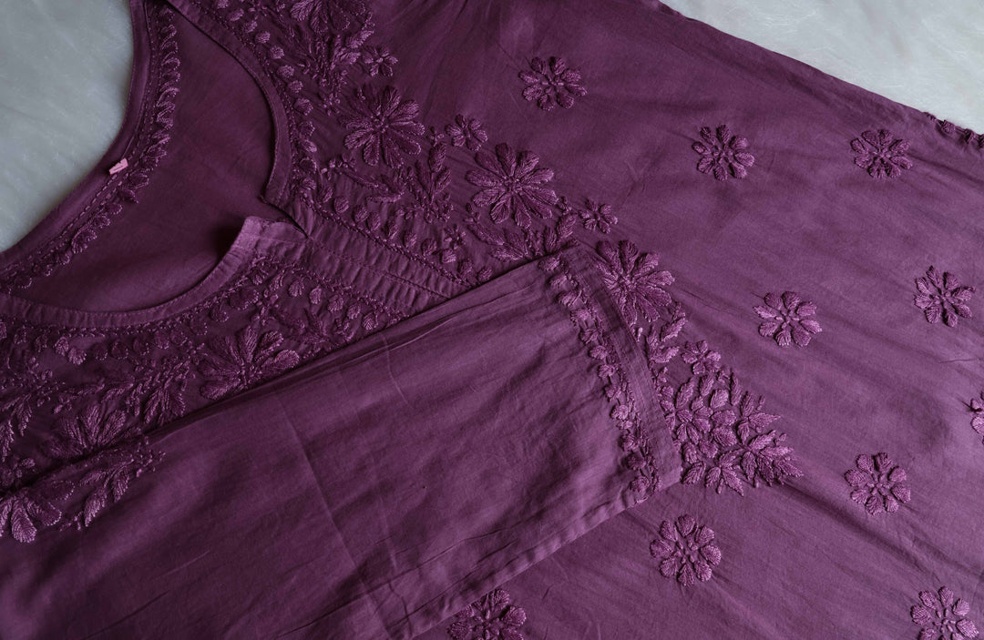 Nazakat Deep Purple Cotton short kurta