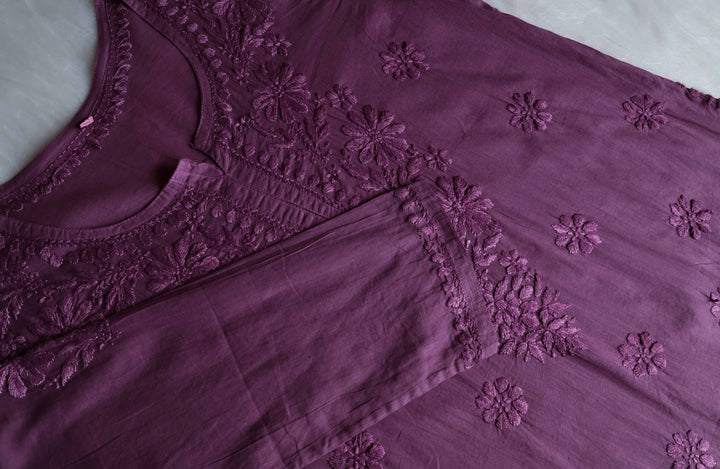 Nazakat Deep Purple Cotton short kurta