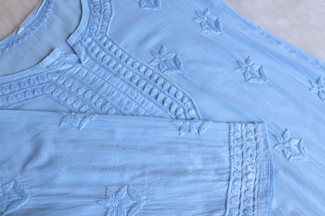 Saleha Ice Blue Cotton Kurta