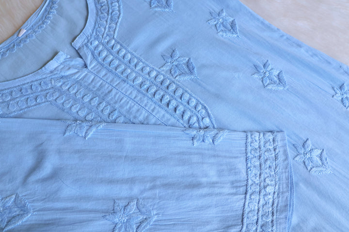 Saleha Ice Blue Cotton Kurta