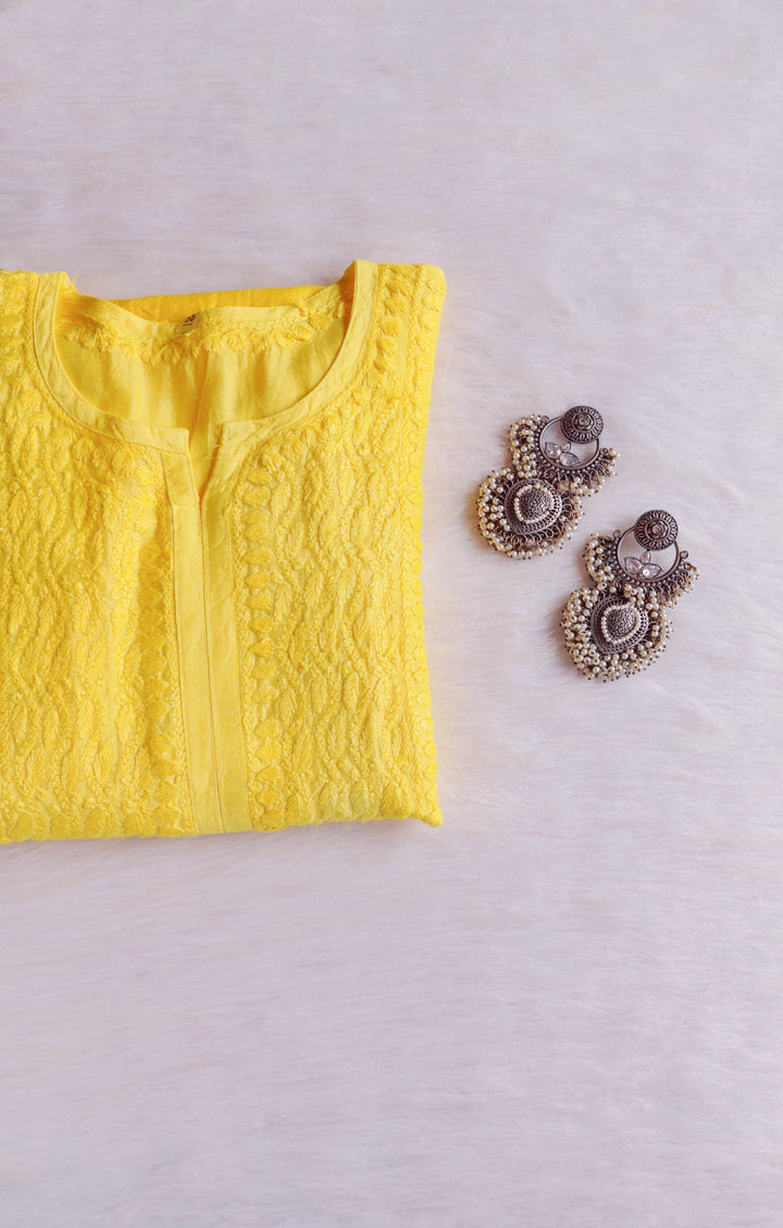 Dilnoor Lemon Yellow Chanderi Ombre Kurta