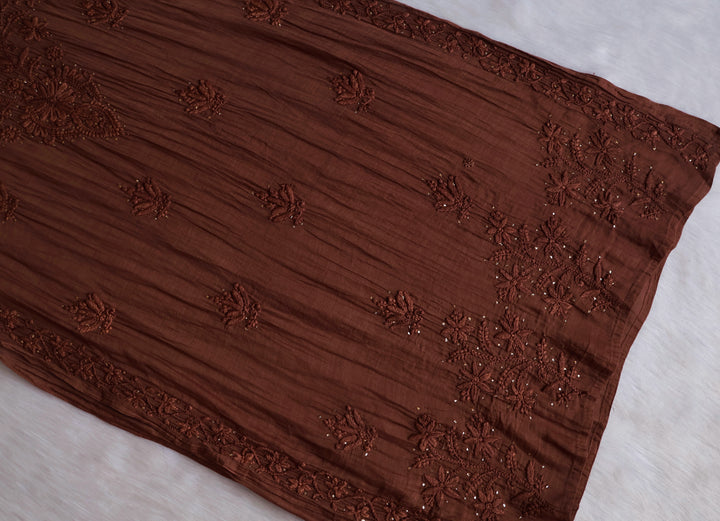 Naqsh Chocolate Brown Pure Chanderi Mulmul Set