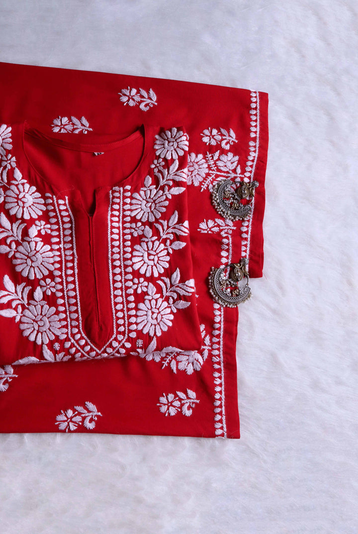 Gul Red Rayon Kurta Palazzo set