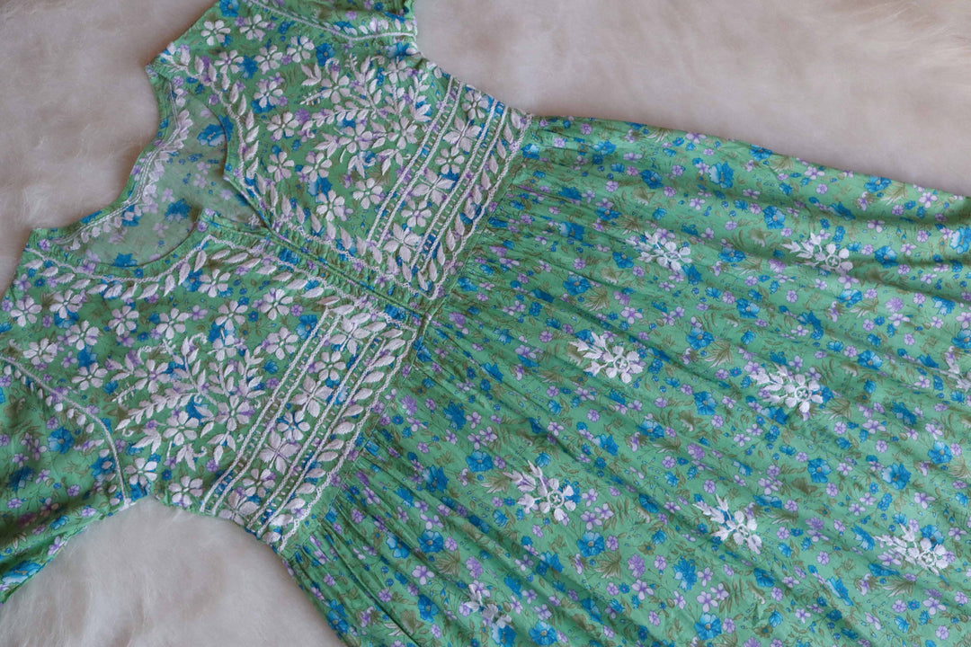 Gul Green & Blue Floral Mulmul Dress
