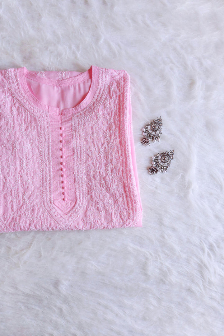 Zahrah Baby Pink Cotton Mulmul long kurta