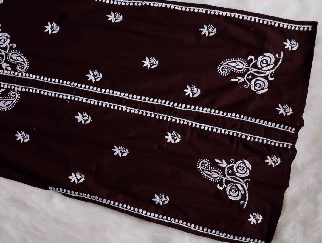 Gul Chocolate Brown & White Cotton Kurta