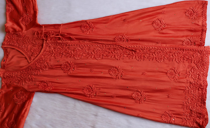 Noor Rust Pure Chanderi Silk Angarakha