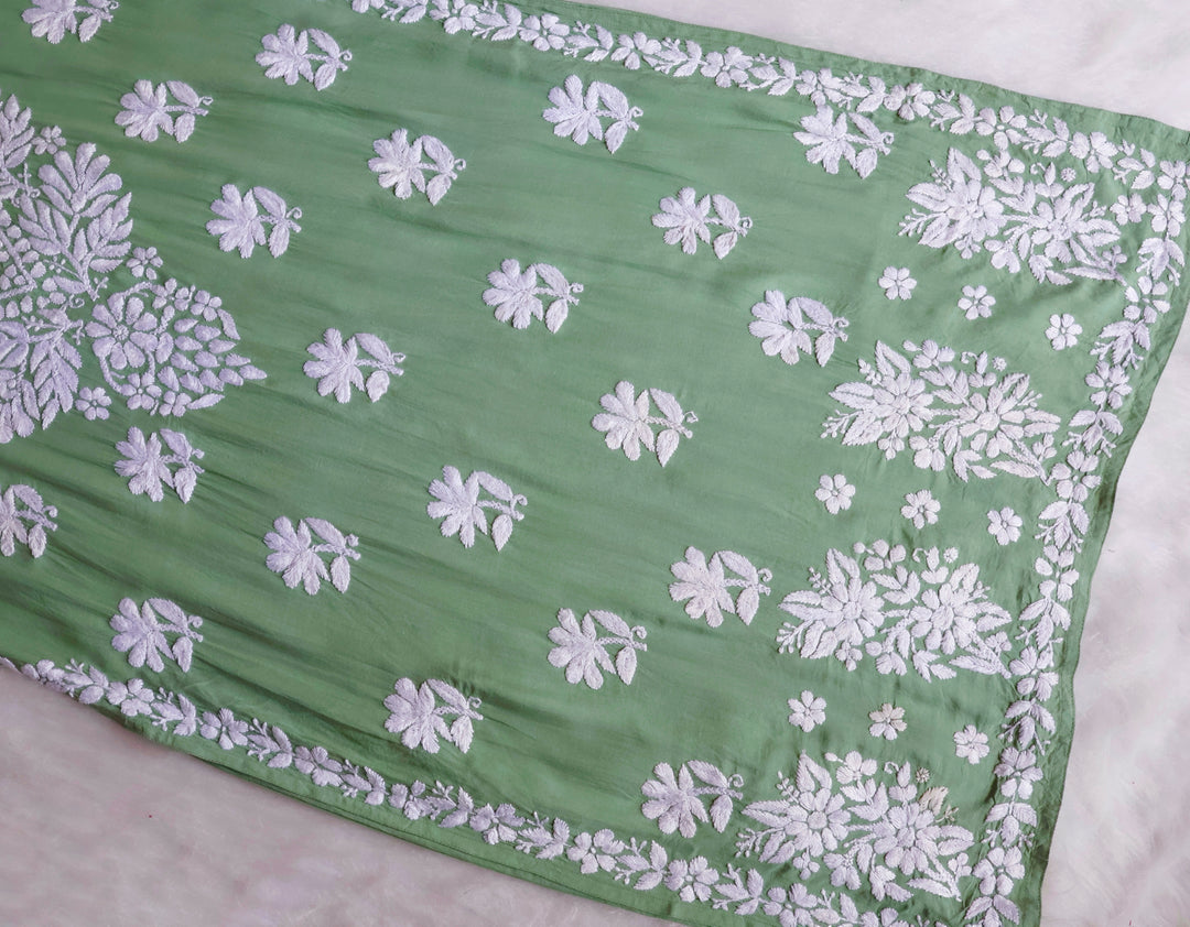 Mehr Green Long Modal Kurta - Noor Chikankari