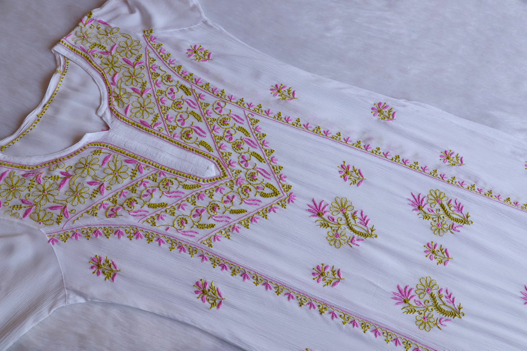 Hoorain White, Lavender & Green Pure Chiffon Kurta