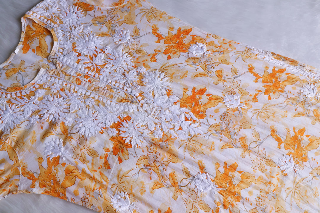 Maahgul Yellow Floral Long MulMul kurta