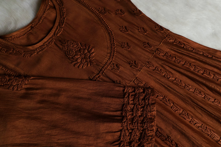 Naqsh Deep Brown Pure Chanderi Silk Anarkali
