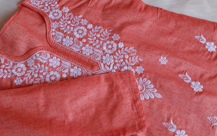 Taraa Peach Cotton Kurta