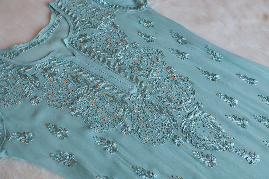 Hanaa Sea Blue Viscose Georgette Kurta