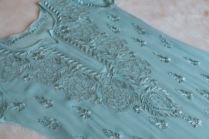 Hanaa Sea Blue Viscose Georgette Kurta