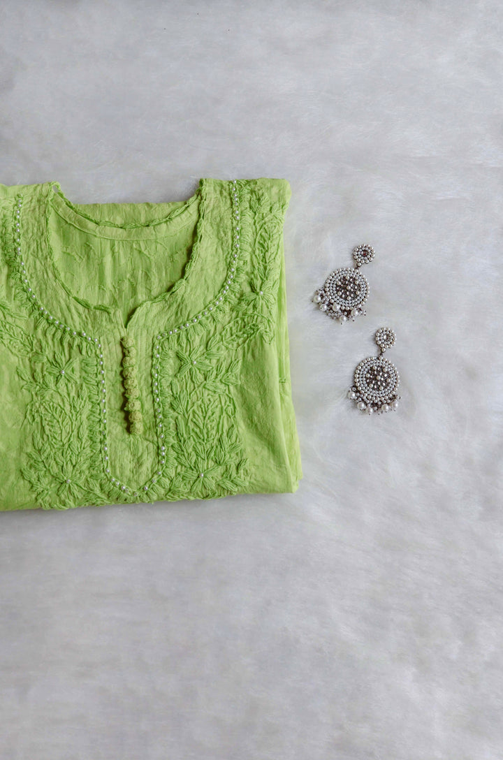 Green Long Jacquard Pearl Cotton kurta