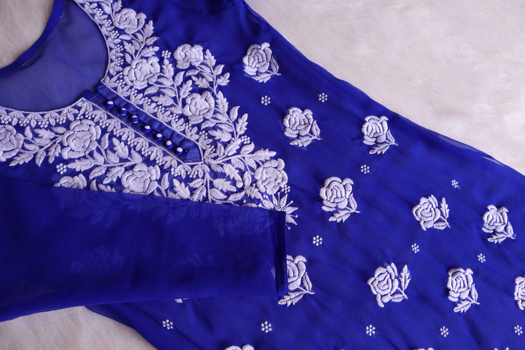 Daneen Royal Blue Long Georgette Kurta