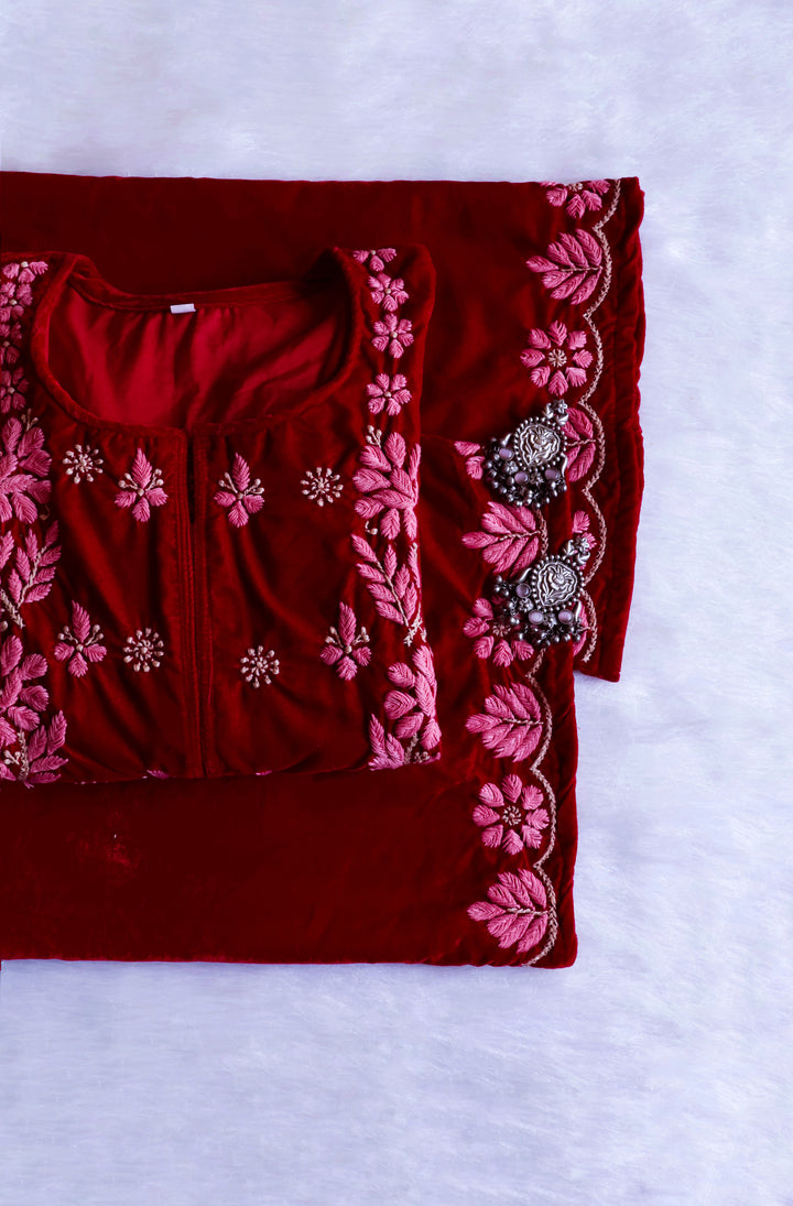 Makhmali Maroon Pure Velvet set