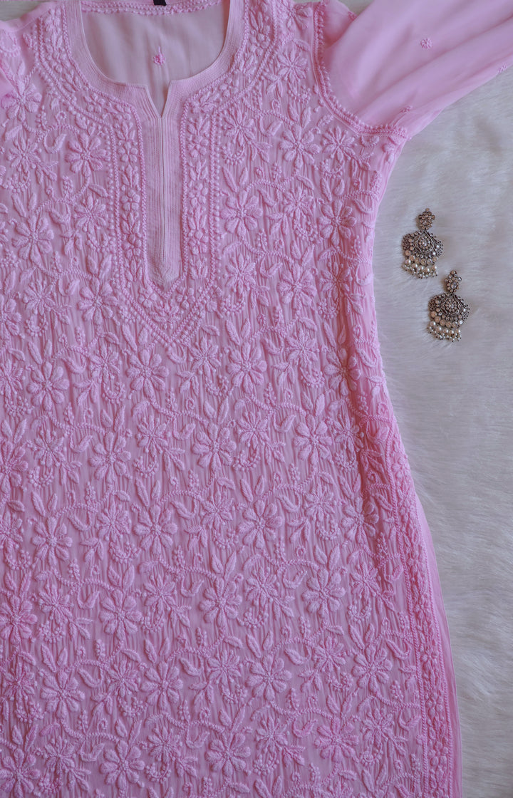 Alayna Baby Pink Jaal Viscose Georgette Kurta