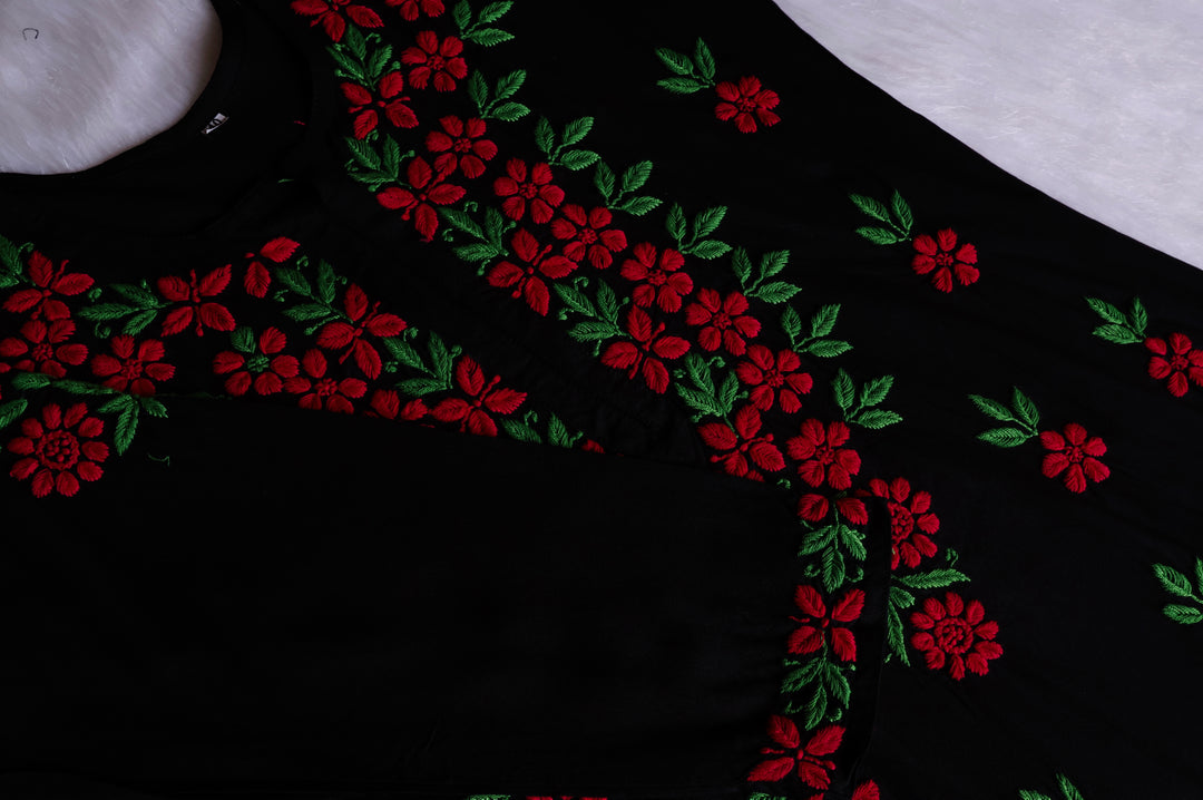 Gulbahaar Black & Red Rayon Kurta Set