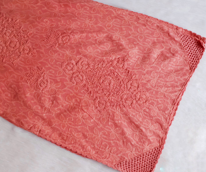 Peach Long Jacquard Lace Cotton kurta