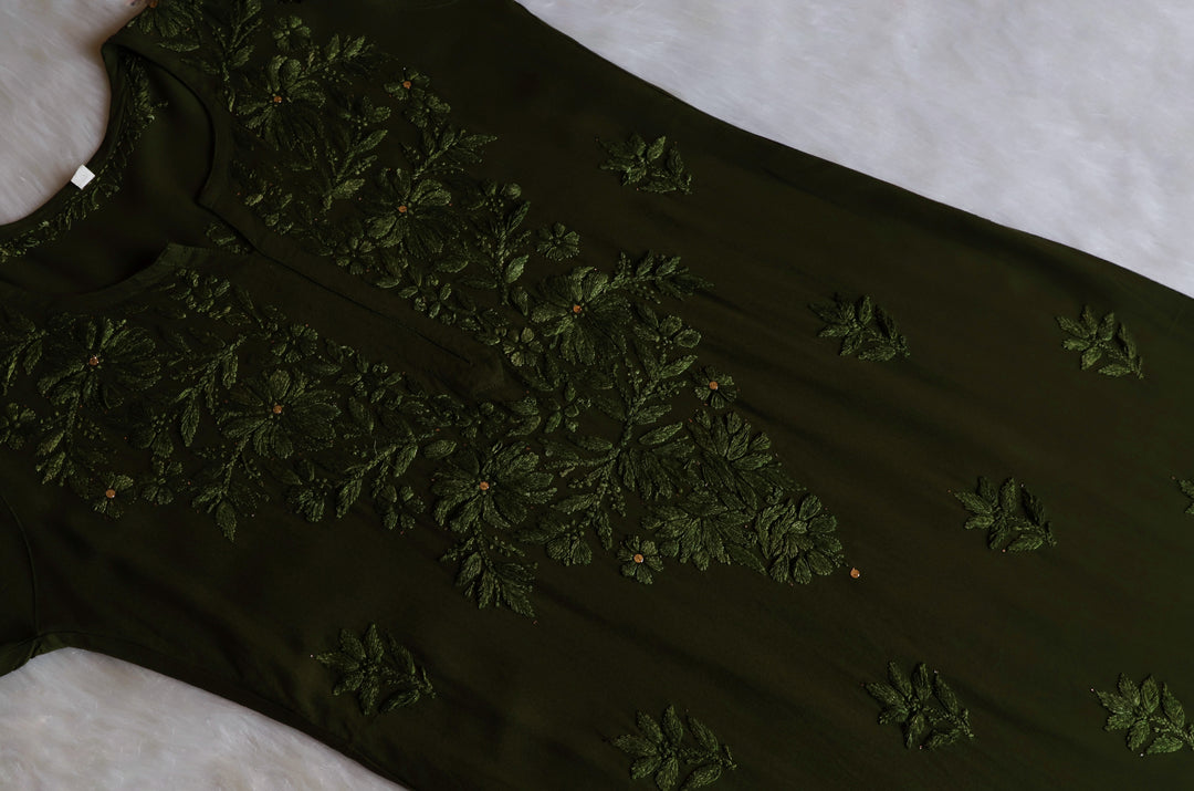 Naira Olive Green Rayon Mukaish 3 Piece Set