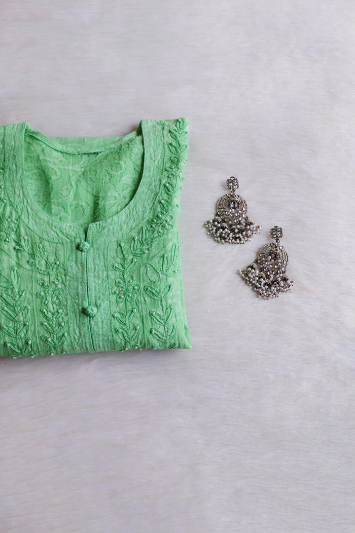 Sea Blue Long Jacquard Pearl Cotton kurta