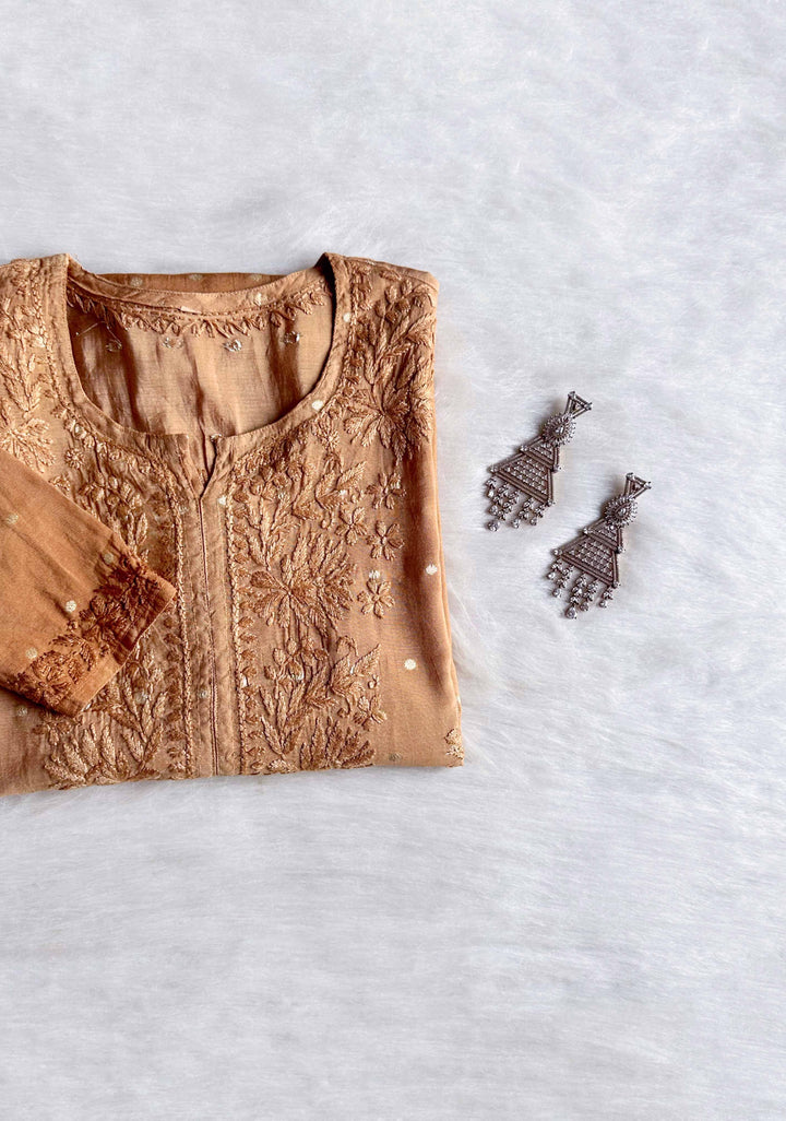 Nazakat Toffee Brown Long Chanderi Kurta