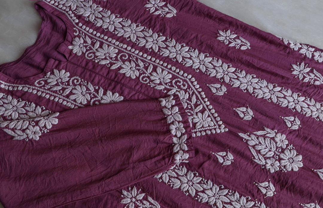 Alizah Dusty Purple Linen Chanderi Mukaish Kurta
