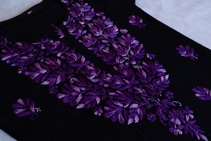 Sanam Black & Deep Purple Ombre Long Rayon Kurta