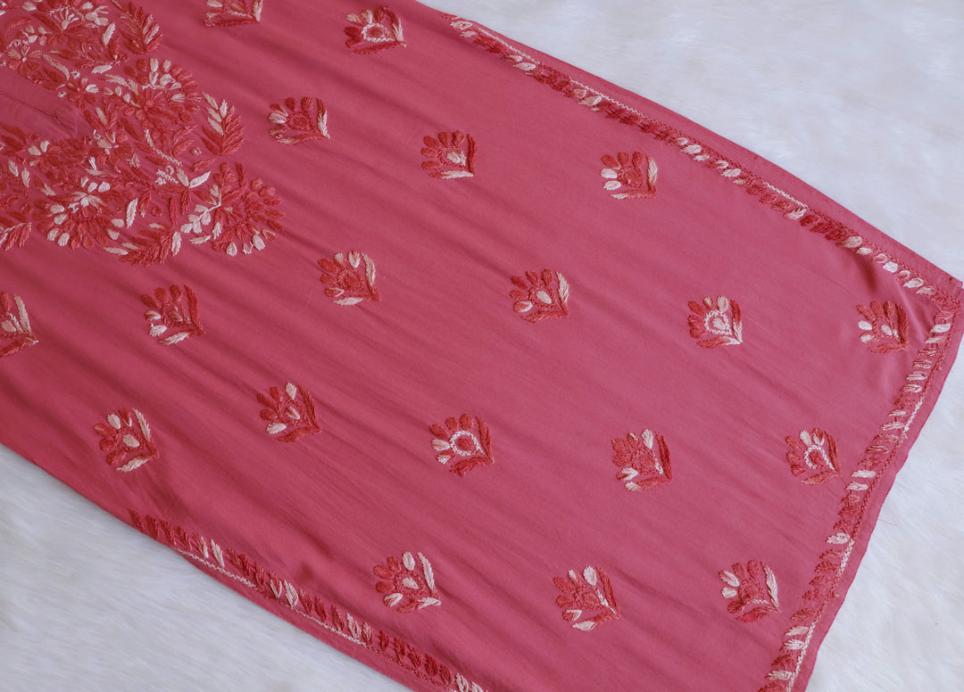 Nuresa Rose Brown Ombre Thread Long Rayon Kurta