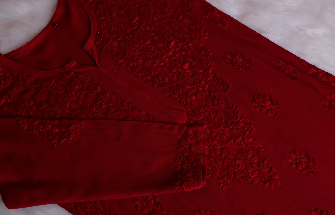 Iqra Maroon 2 piece Rayon set - Noor Chikankari