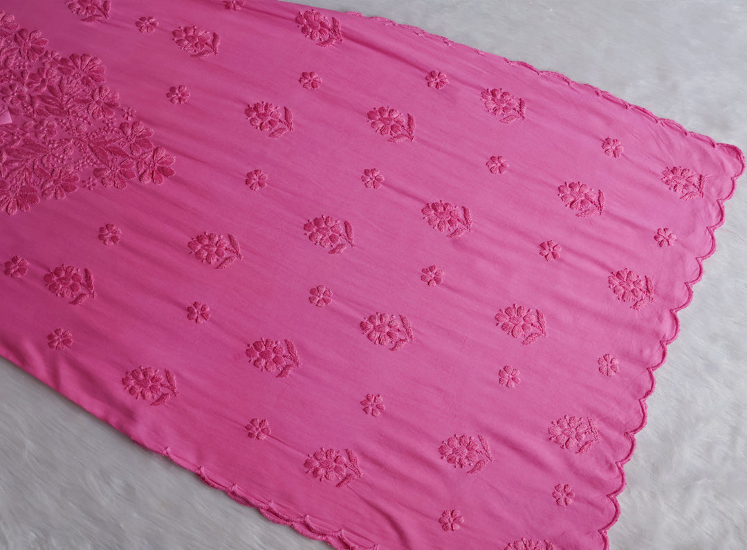 Gul Baby Pink Scalloped Long Rayon Kurta
