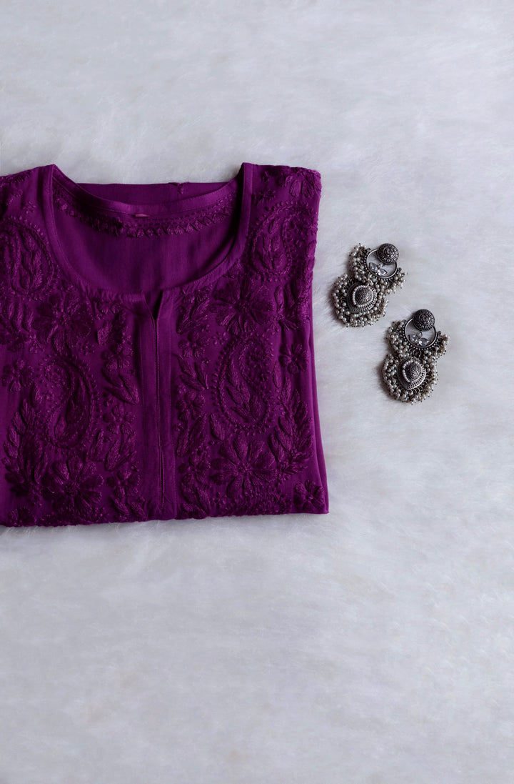 Zahrah Deep Purple Long Rayon Kurta