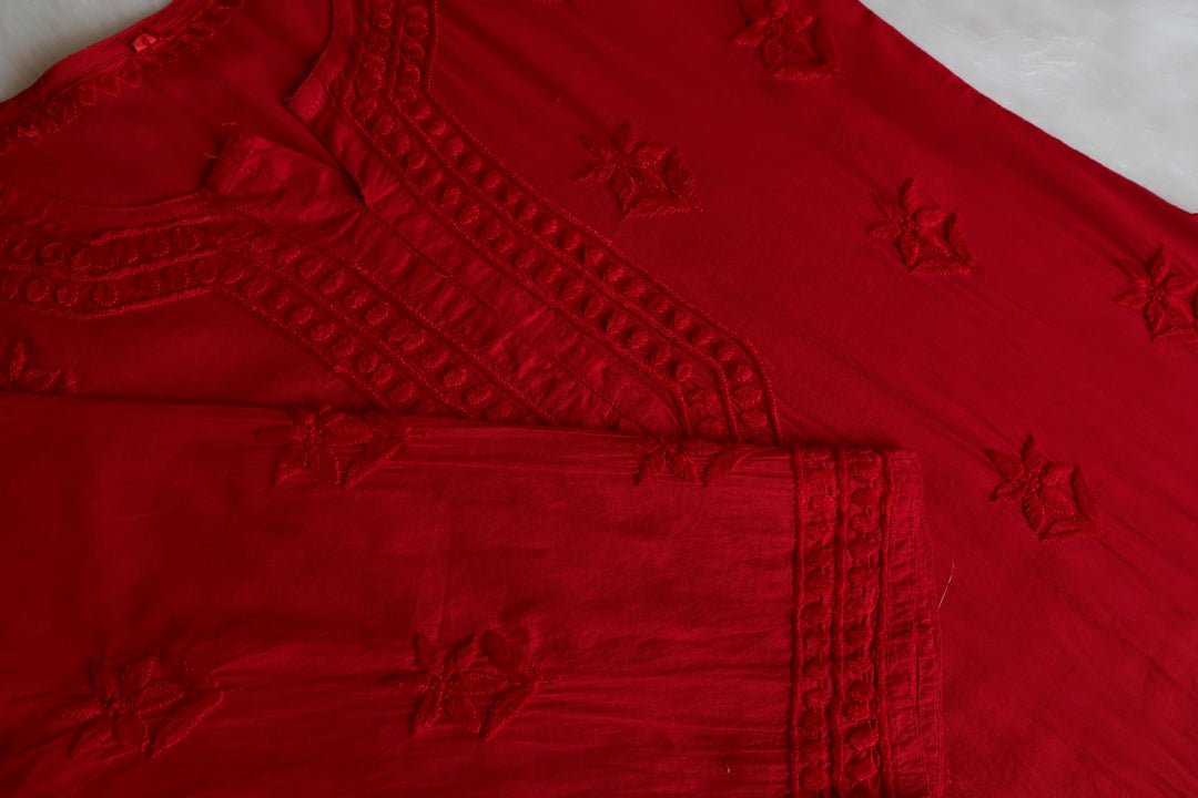 Saleha Red Cotton Kurta