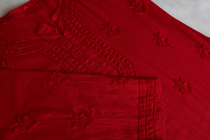 Saleha Red Cotton Kurta