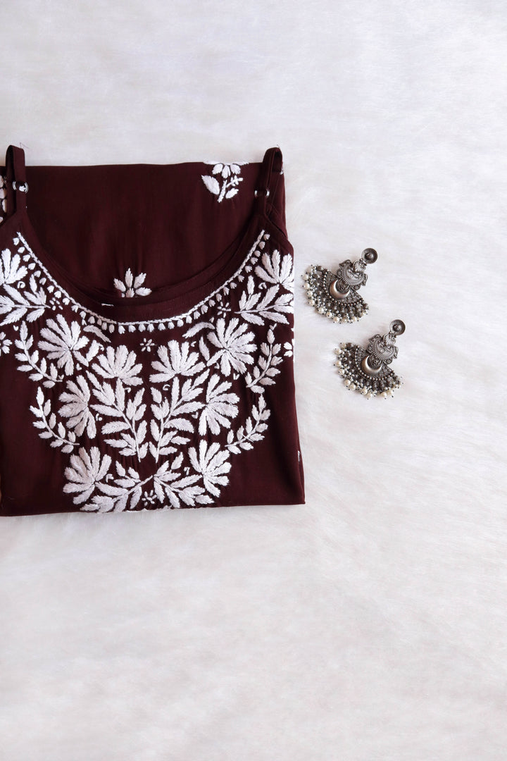 Mirha Chocolate Brown Sleeveless Rayon Kurta